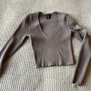 Brown/taupe long sleeve  v neck crop top